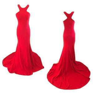 Coya Collection Women Red Maxi Dress Gown Size XS Halter High Low Wedding